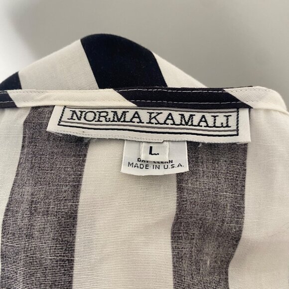 Norma Kamali Vintage 1980s 80s Pleated Stripe Dress Black White - Picture 8 of 10